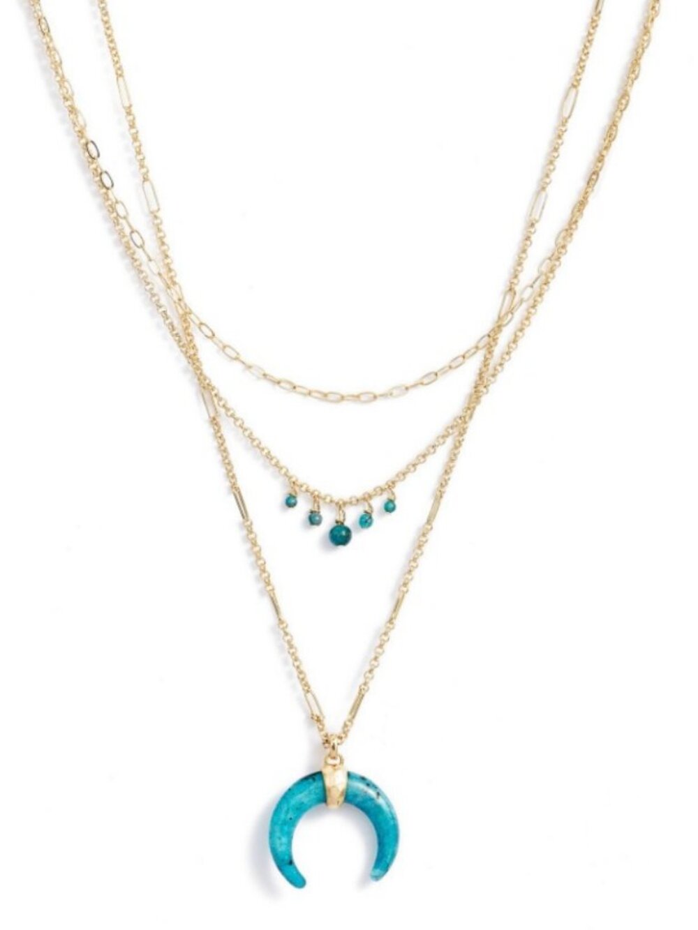 Gemma Gold Triple Strand Necklace in Teal Labradorite